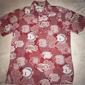 Bishop Street Hawaiian Shirt Size Small Men red white fish coral tropical unique